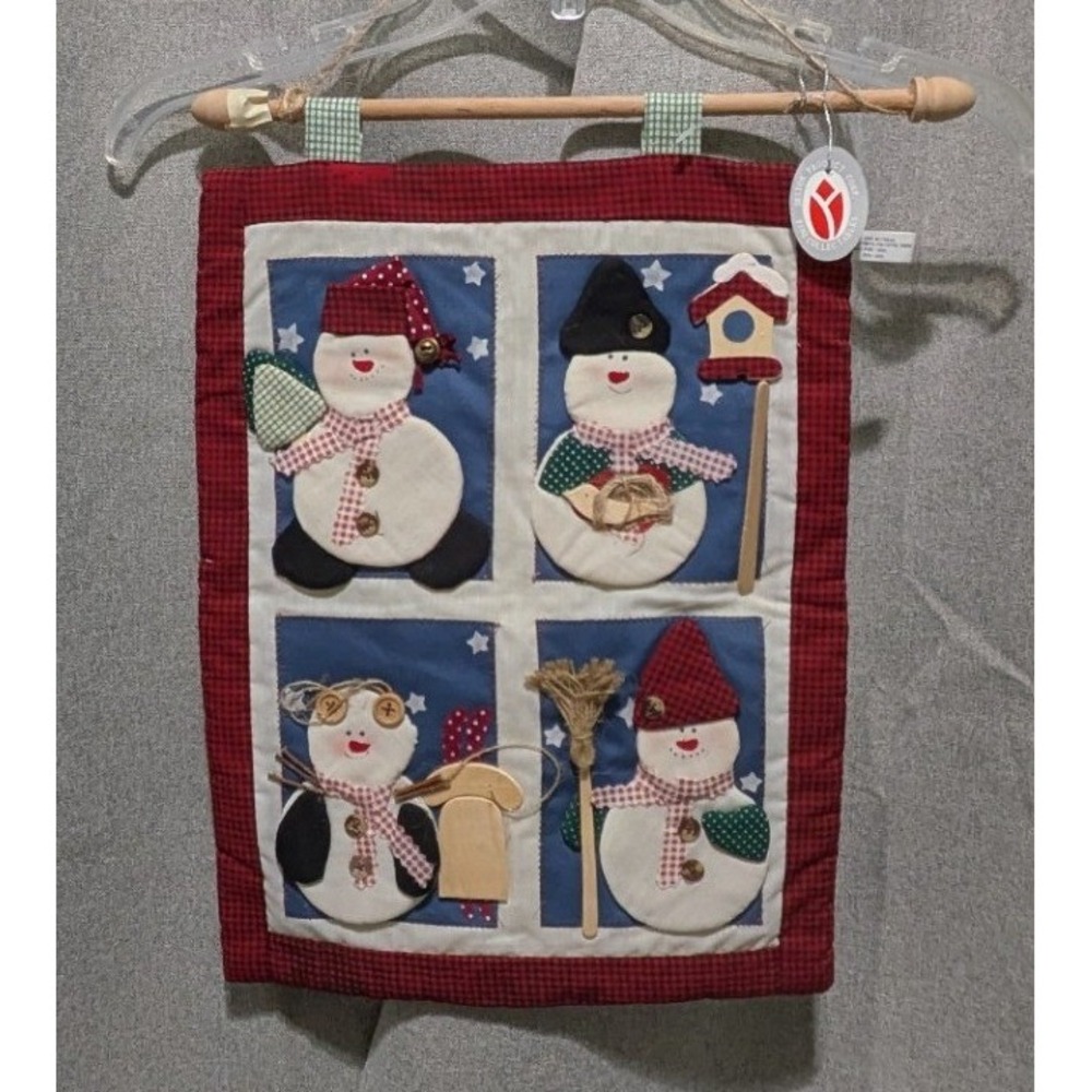 Delton Products Snowman Wall Hanging OS Red New Quilted Folk Art 3D Applique
